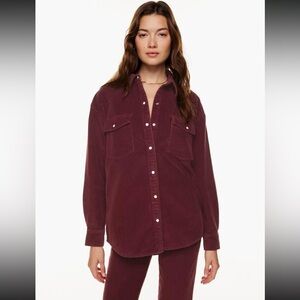 Aritzia Denim Forum Nina Corduroy Shirt Jacket Snap Button Pearl and Burgundy M